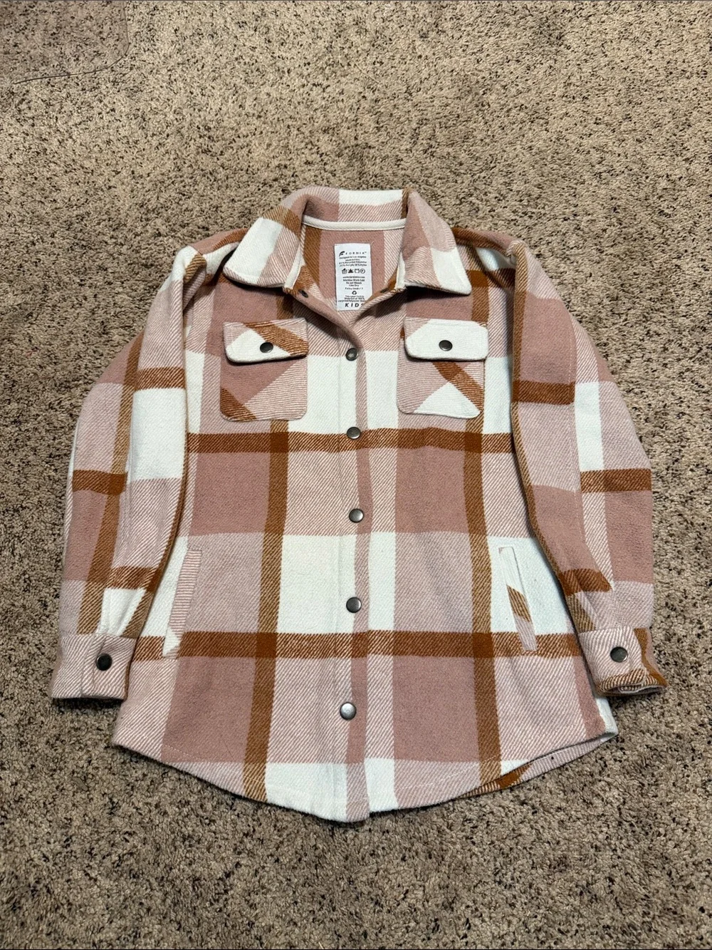Kids Plaid Shacket Jacket - Pink & Cream